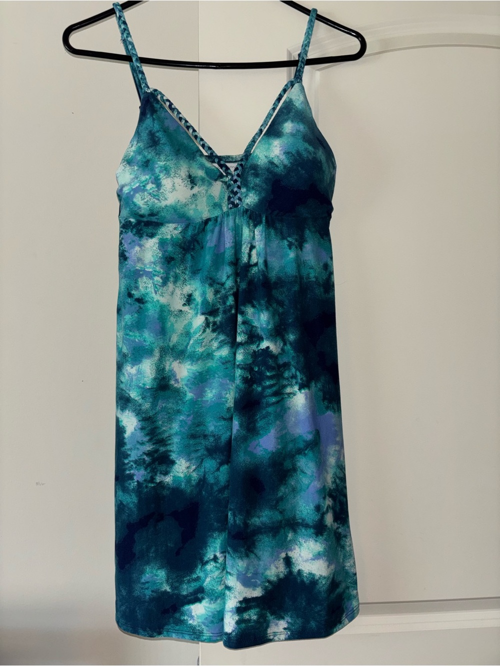 Planet Gold Women’s Teal & Navy Tie-Dye dress with adjustable straps